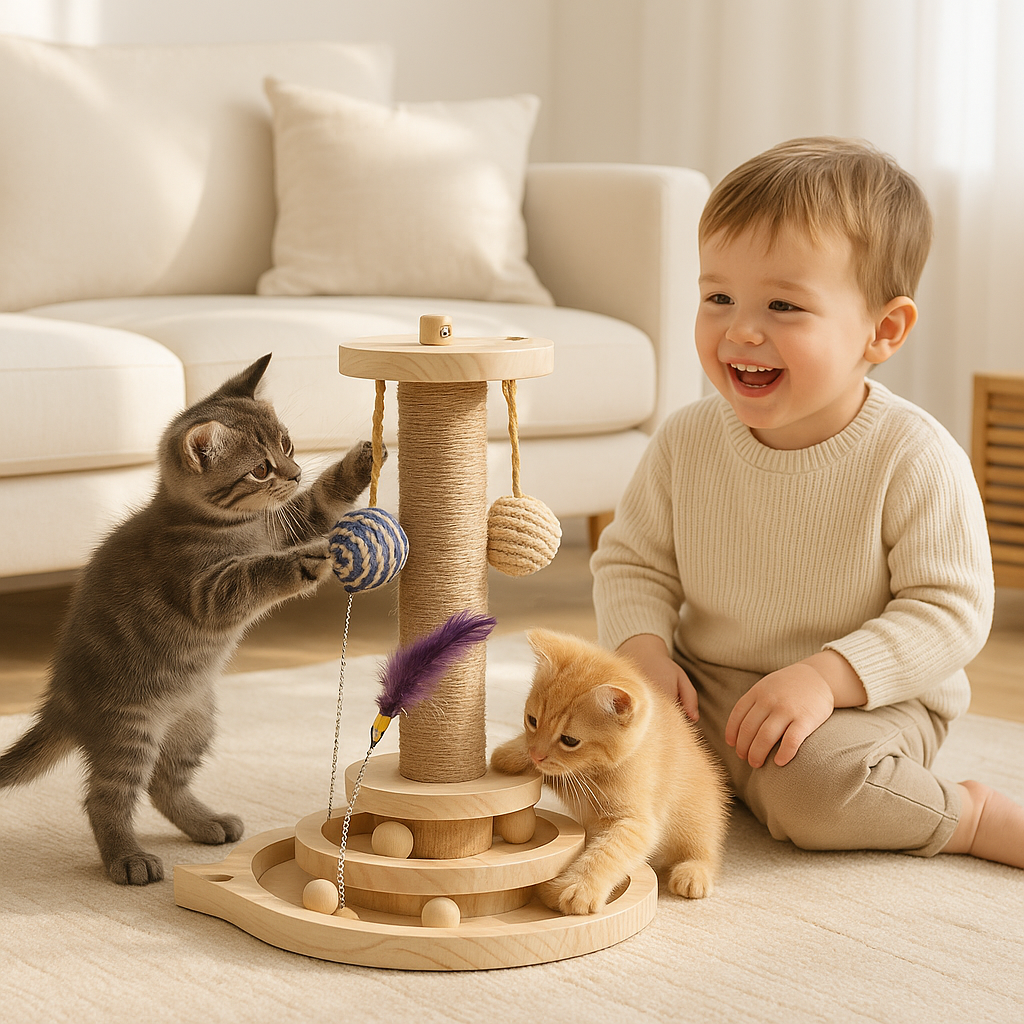 arbre a chat en bois interactif stimulantâą